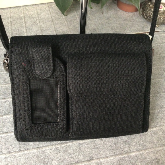 Vintage Canvas Black /White Trim Crossbody Bag with White Trim - Picture 5 of 9